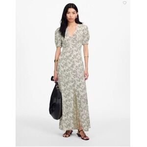 Madewell  Dress Size 14 Harper Floral Ivory Puff Sleeve V Neck Midi Floral NU576